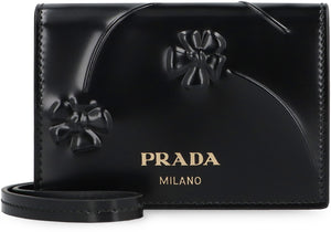 PRADA Black Leather Card Holder with Shoulder Strap for Women