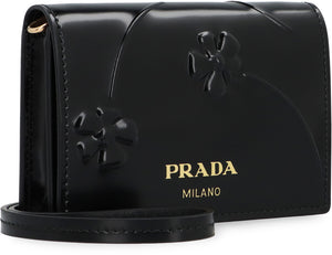 PRADA Black Leather Card Holder with Shoulder Strap for Women