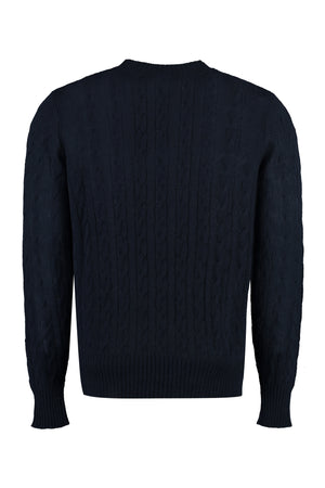 男士藍色粗針編織羊絨衫（2023秋冬系列）