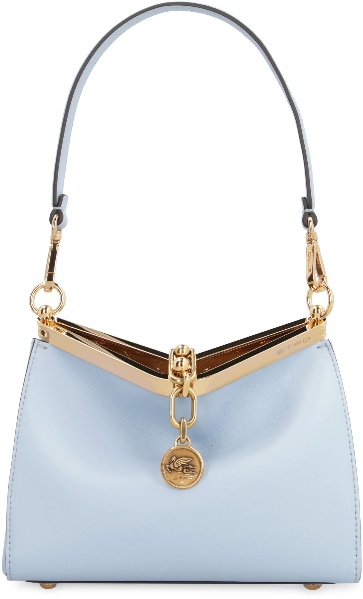 ETRO Chic Mini Leather Shoulder Bag in Light Blue with Gold-Tone Accents - 21x16x9 cm