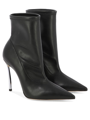 CASADEI Elegant Black Ankle Boots for Women, High Quality Leather Sole and Pointed Toe