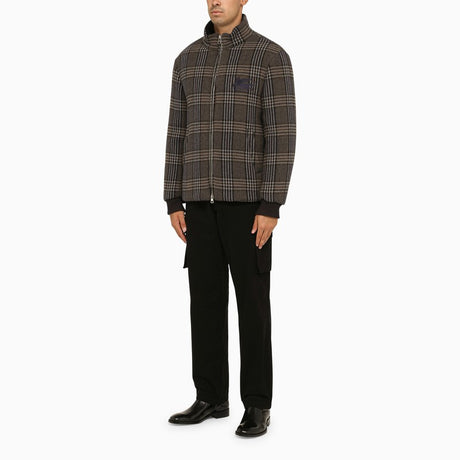 ETRO Coffee-Colored Wool Checkered Design Padded Jacket for Men