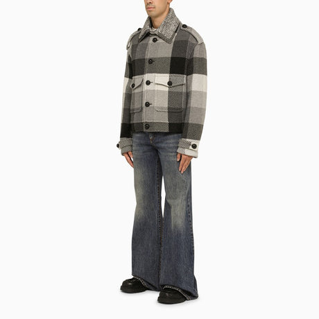 男士灰色格紋羊毛混紡外套 - FW23系列