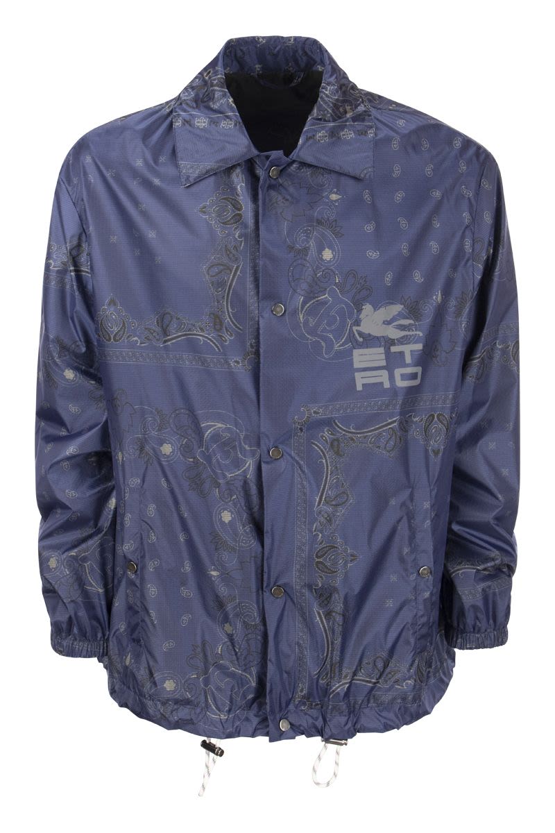 男士SS22款藍色木紋頸巾尼龍夾克