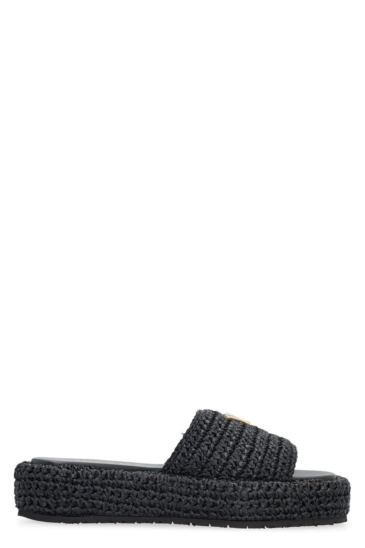 PRADA Black Raffia Slide Sandals for Women in SS24 Collection