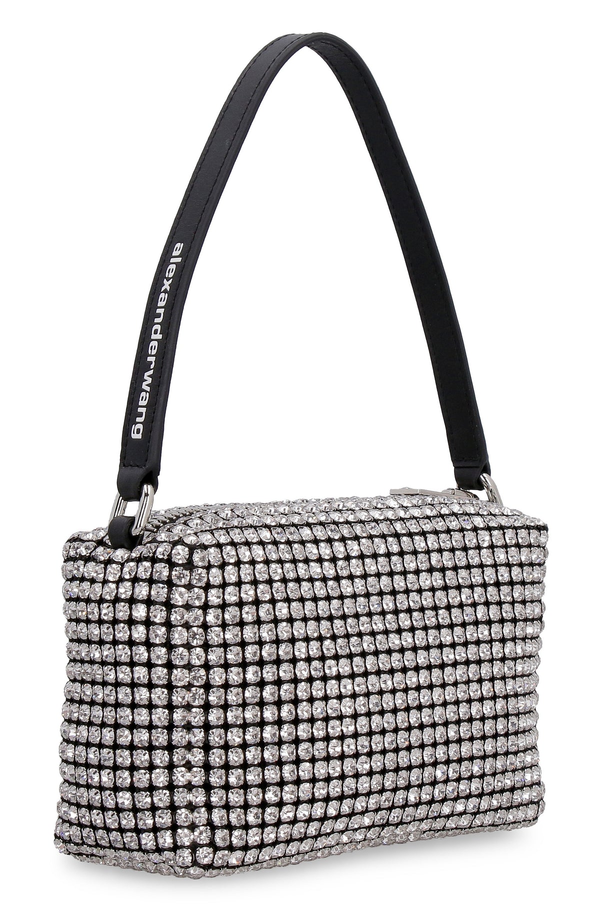 Elegant Chain Mesh and Crystal Handbag with Leather Top Handle
