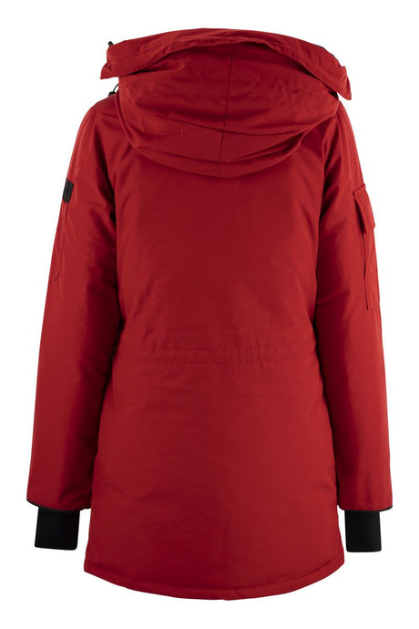 女士红色渡胜冒险大衣，适用于极端天气 - FW24