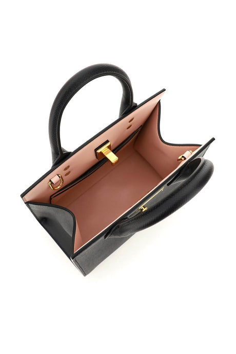 FERRAGAMO Mini Studio Box Leather Handbag with Gancini Buckle - Black