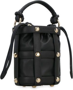 FERRAGAMO Edgy Leather Handbag with Decorative Studs and Drawstring Closure