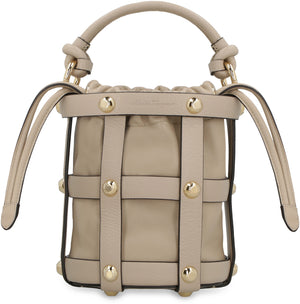 FERRAGAMO Studded Leather Bucket Handbag for Women - Beige