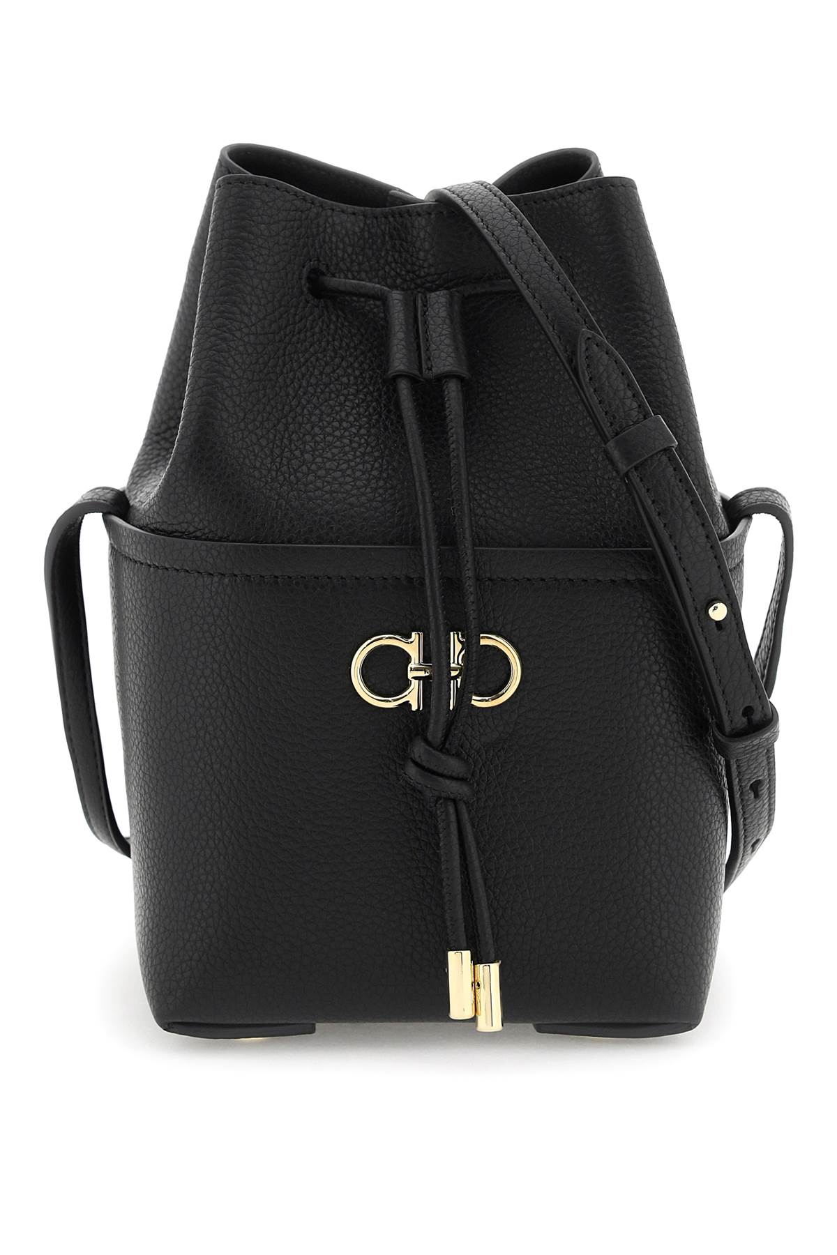 Gancini Hook Bucket Handbag by Ferragamo for Women - Black Mini Bucket Style
