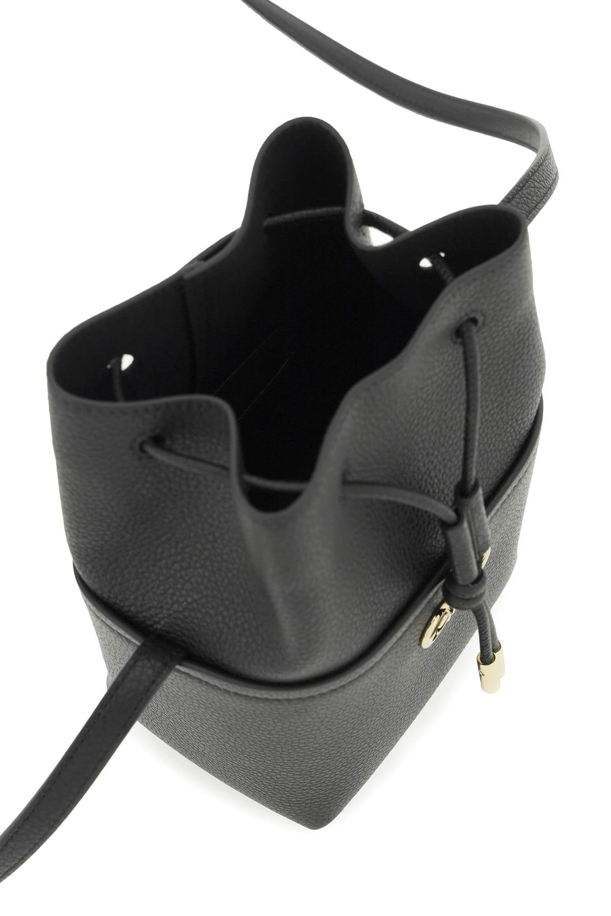 Ferragamo Gancini Hook Mini Bucket Bag - Black Grained Leather
