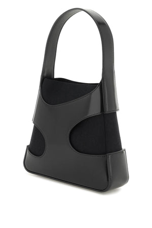 Black Leather Handbag with Cut-Out Details for Women