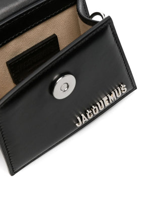 JACQUEMUS Black Mini Leather Handbag with Adjustable Strap and Silver-Tone Accents