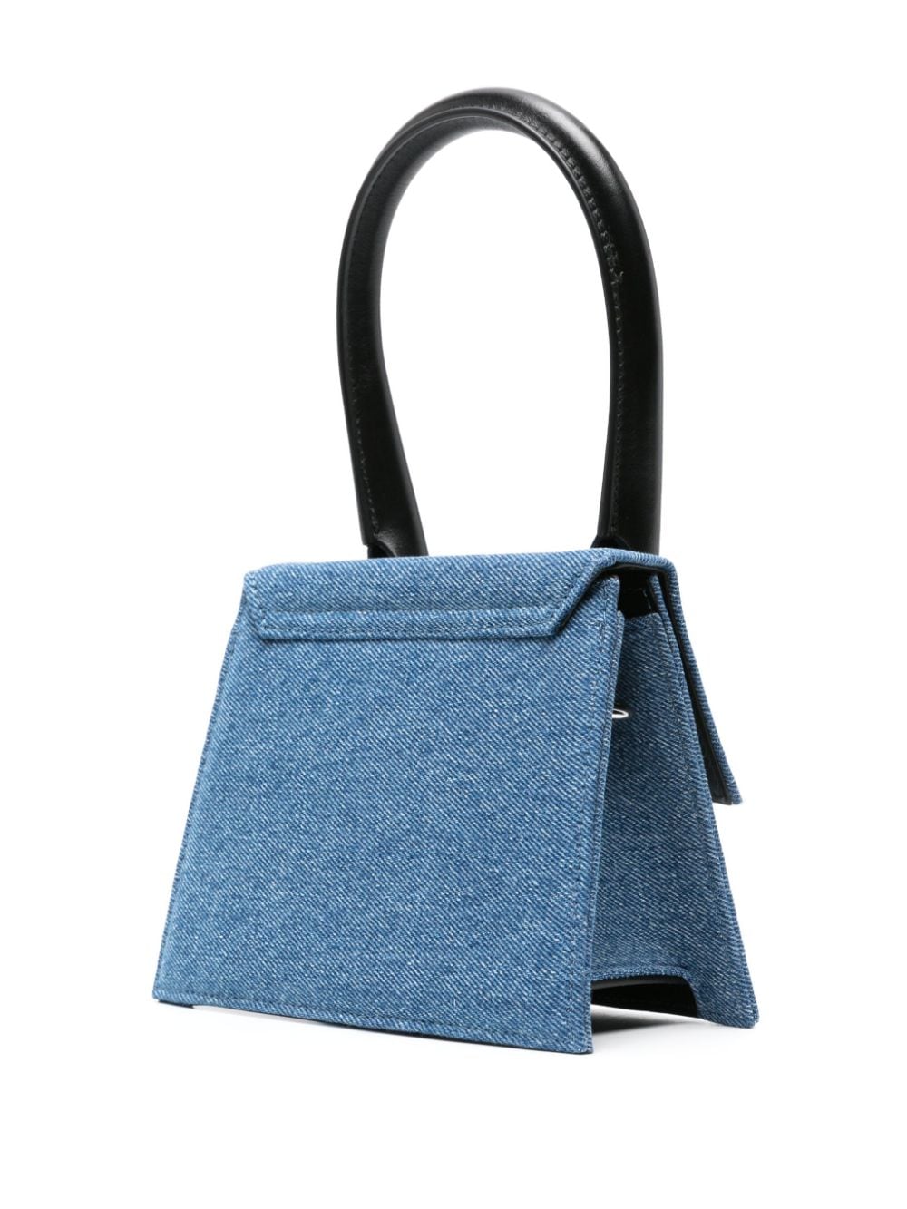 Indigo Blue Cotton Denim Handbag for Women with Silver-Tone Logo and Adjustable Shoulder Strap