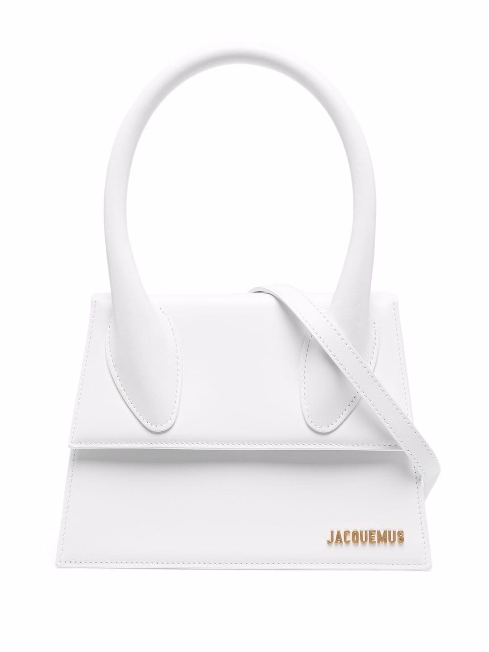 JACQUEMUS White Leather Tote Handbag with Gold-Tone Details