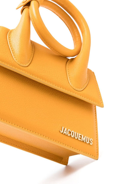 JACQUEMUS Amber Orange Leather Handbag with Grained Texture and Gold-Tone Hardware