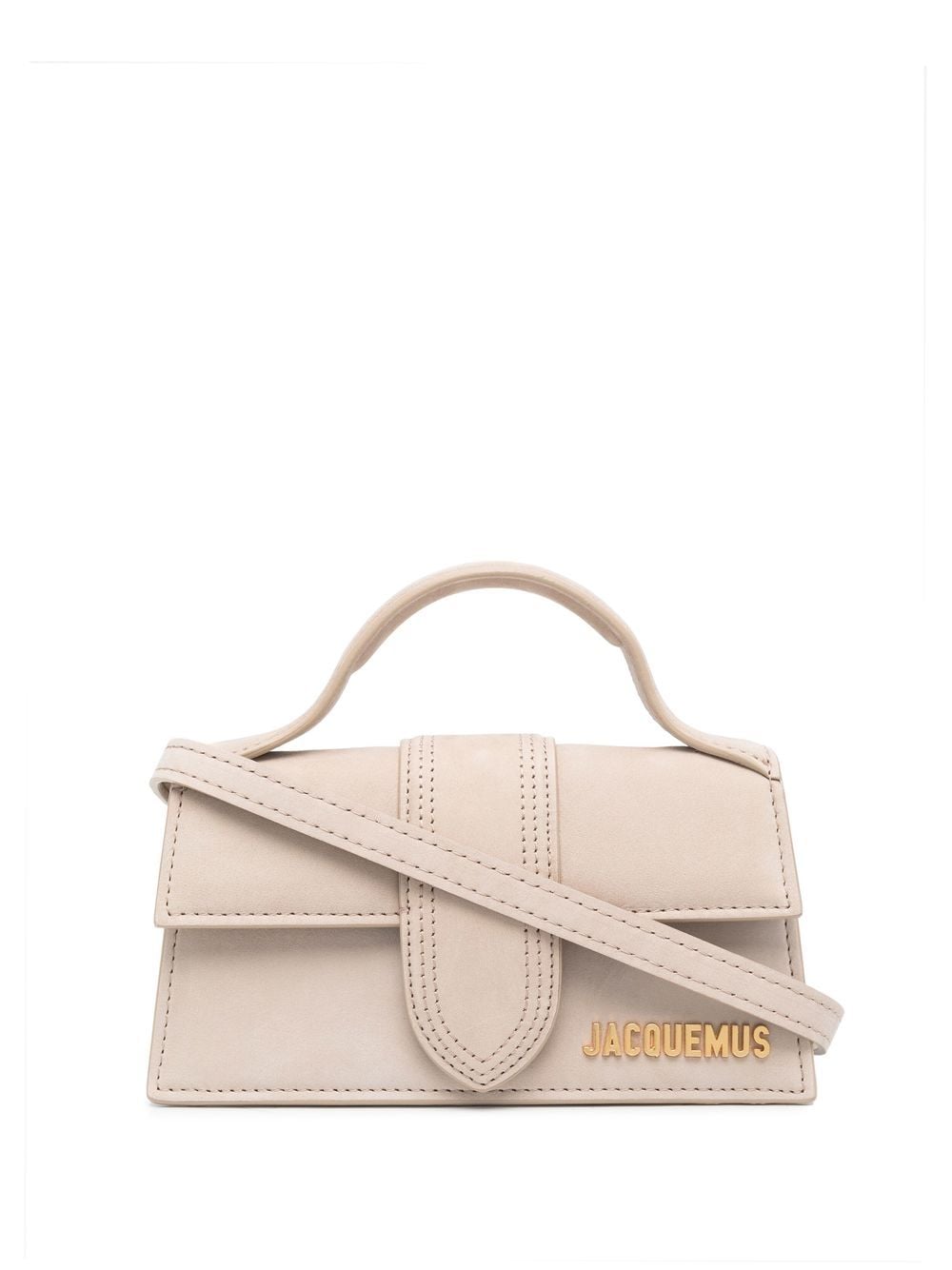 JACQUEMUS Beige Suede Handbag with Gold Logo Detail and Adjustable Shoulder Strap