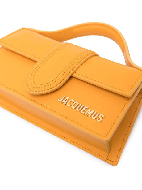 Amber Yellow Leather Foldover Bag with Gold-Tone Hardware