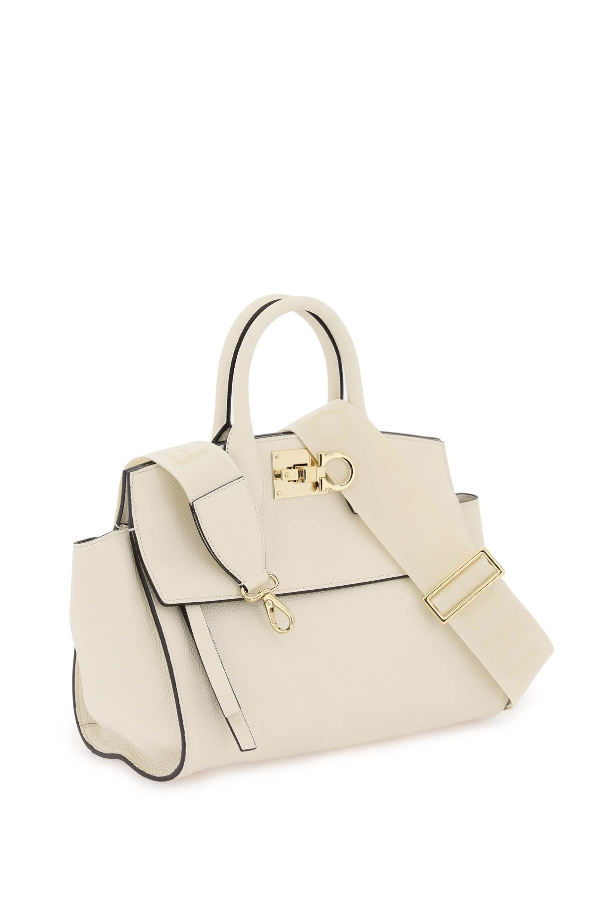 FERRAGAMO Grained Leather Studio Handbag in White for Women