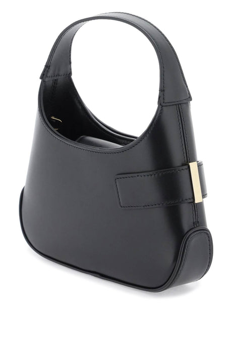 FERRAGAMO Mini Hobo Leather Shoulder Bag with Asymmetrical Gold-Tone Buckle - Black