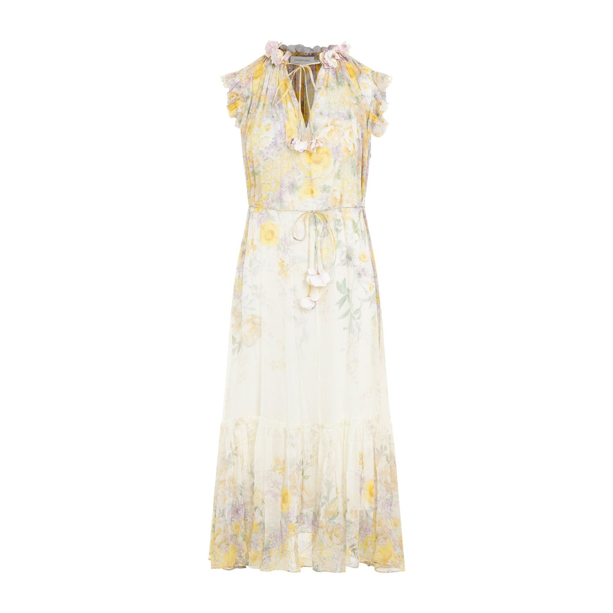Floral Print Linen Midi Dress - SS24 Yellow