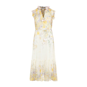 Floral Print Linen Midi Dress - SS24 Yellow