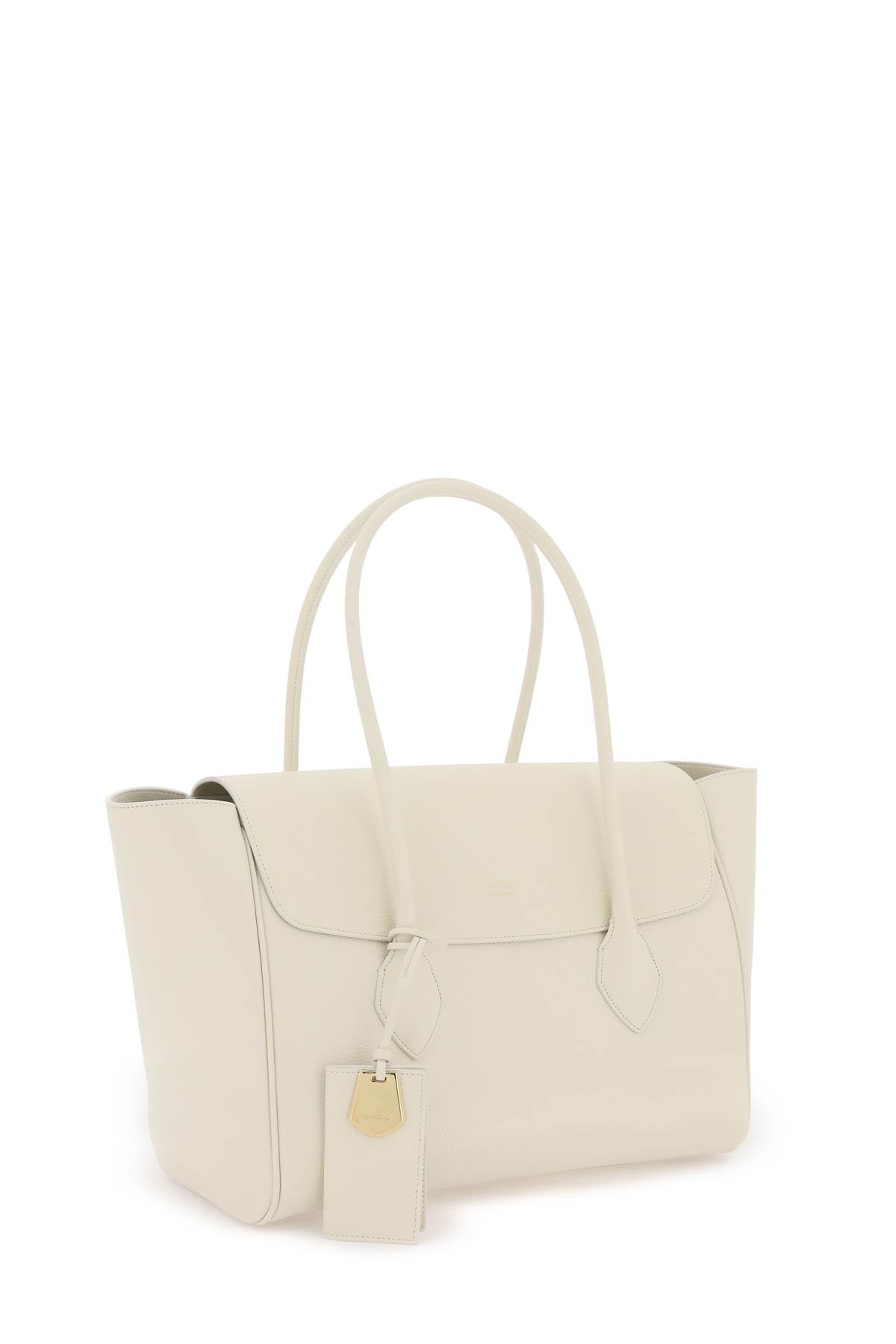 高贵白色女性手提包，采用小牛皮制成，镶有金色字母和绒面内衬