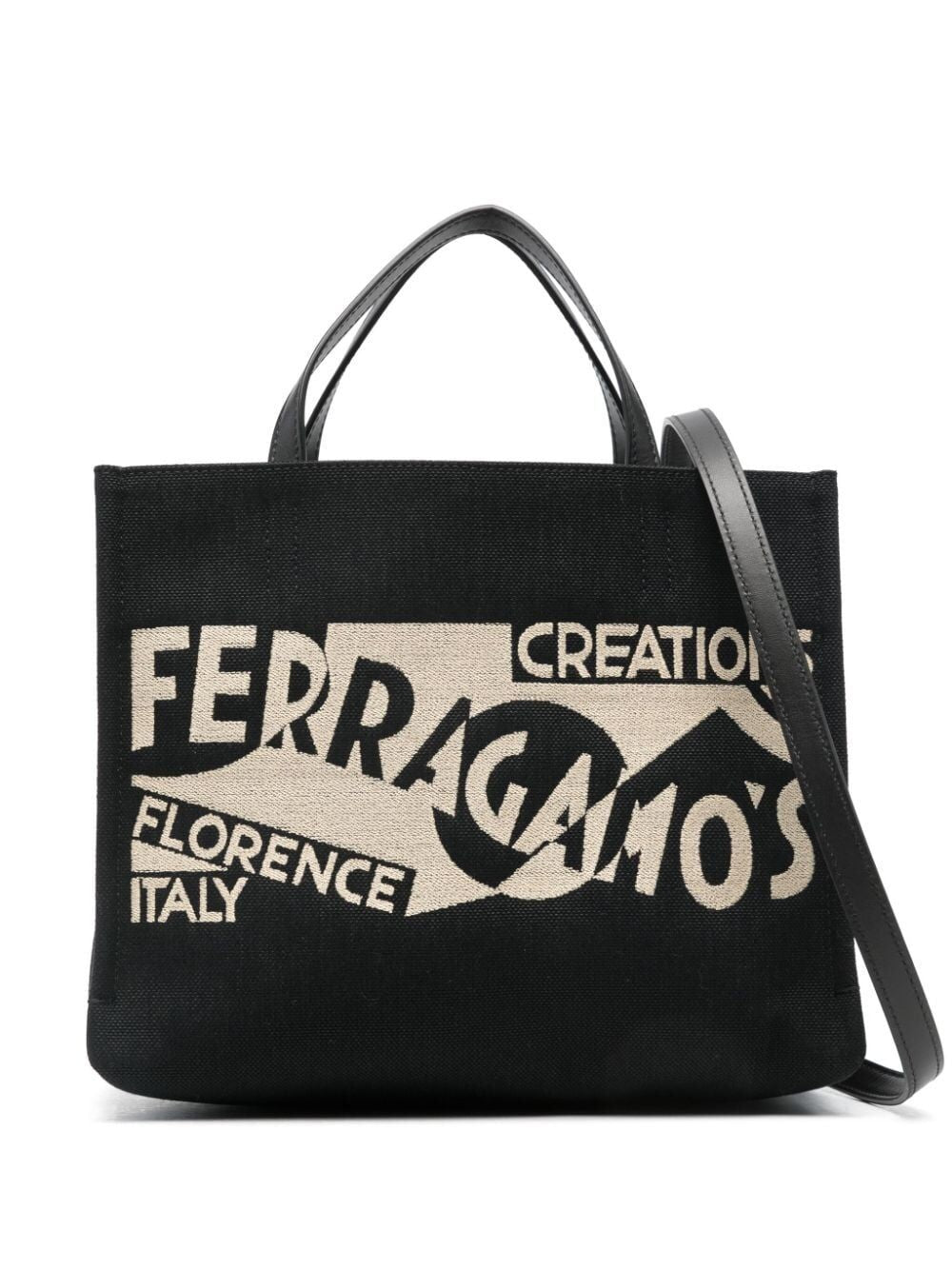 FERRAGAMO Elegant Black Canvas Small Tote Handbag for Women FW24