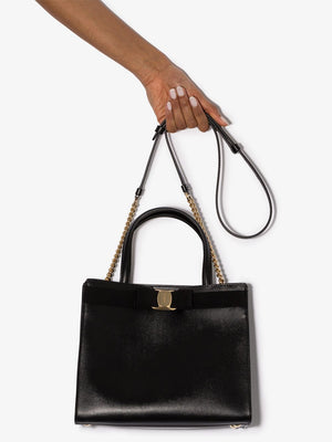 FERRAGAMO Black Leather Vara Shoulder Handbag for Women - SS24 Collection