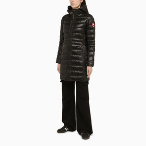 CANADA GOOSE Black Quilted Nylon Down Jacket with Logo Patch and Fixed Hood for Women