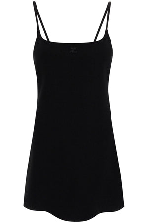 女性用の調節可能なストラップ付き刺繍ロゴ入りブラックミニドレス