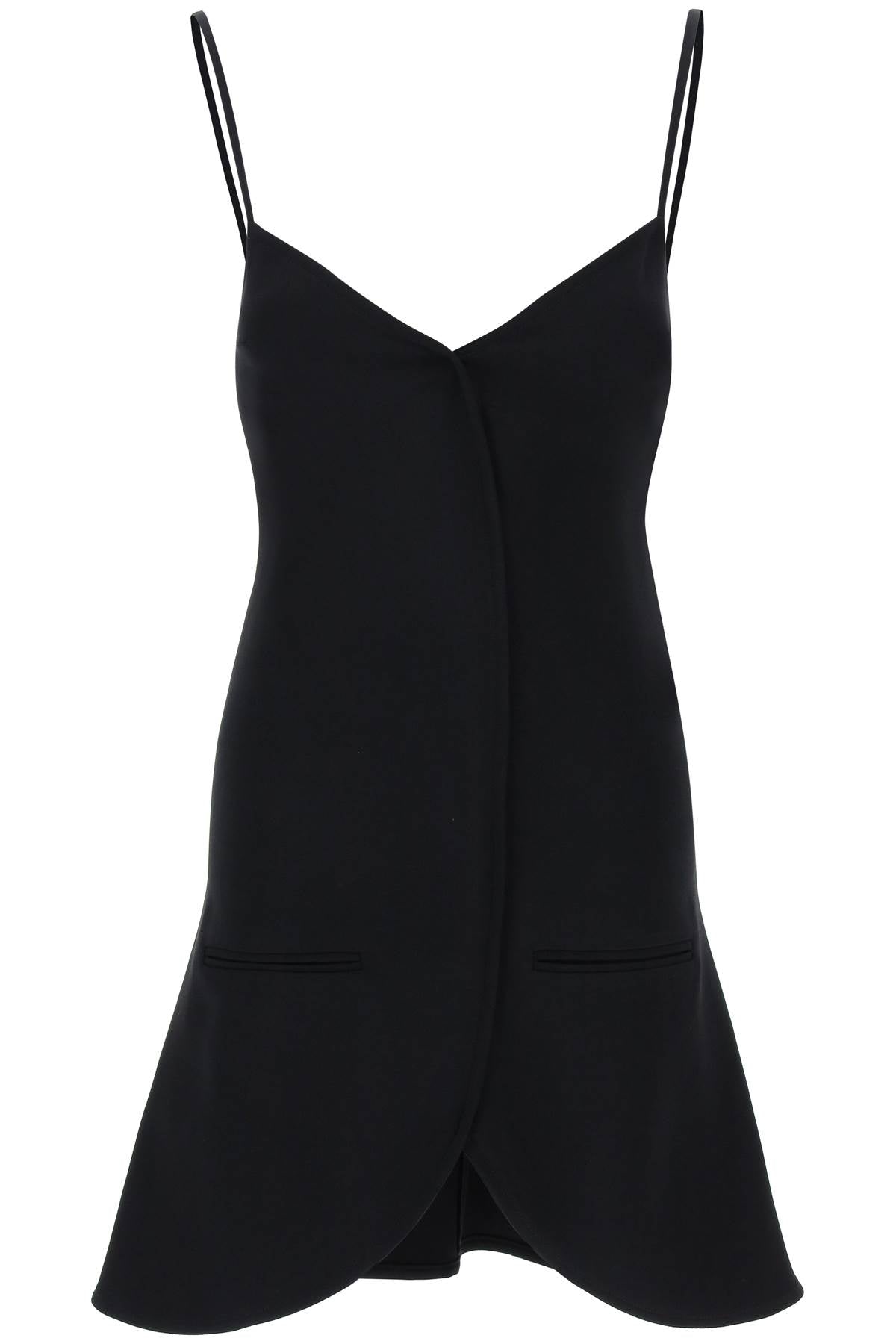 COURREGÈS Flared Black Dress with Layered Front and V-Neckline