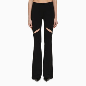 COURREGÈS Flared Black Viscose Trousers with Cut-Out Detail for Women