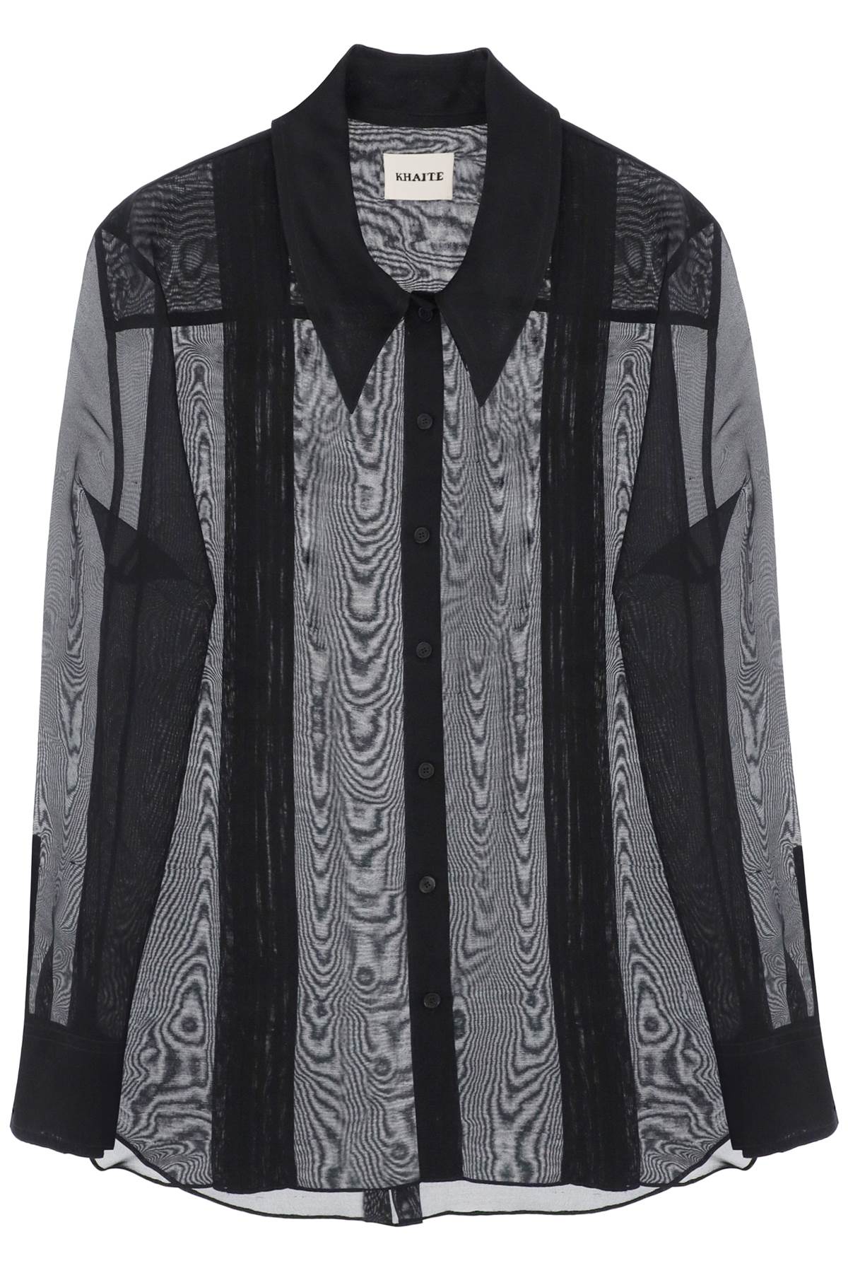女式黑色透明絲質衫-義大利領及前摺設計