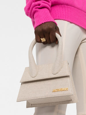 JACQUEMUS Beige Top-Handle Handbag with Adjustable Shoulder Strap and Magnetic Flap - Women's Fashion Bag