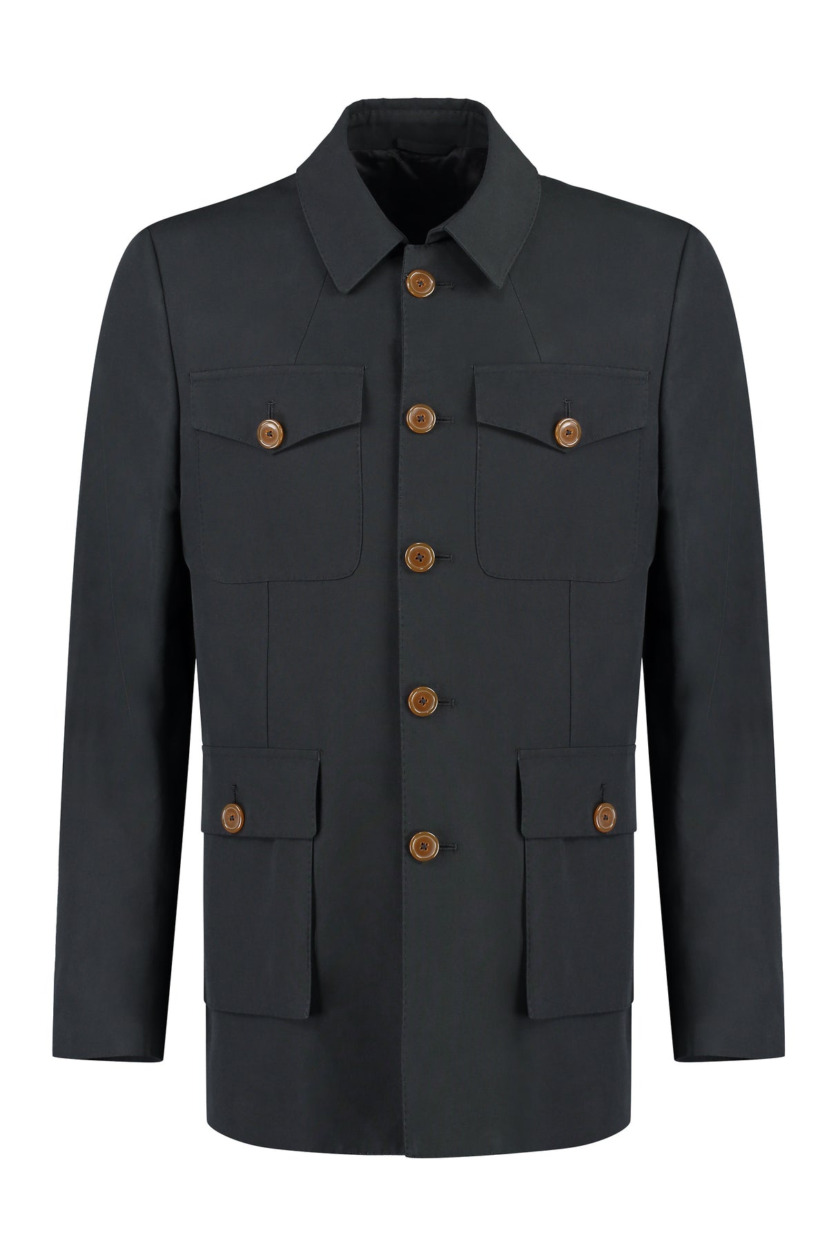 Áo khoác cotton nam phong cách với nút phía trước màu đen