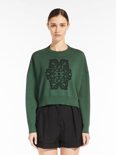 Green Wool Knit Sweater for Women