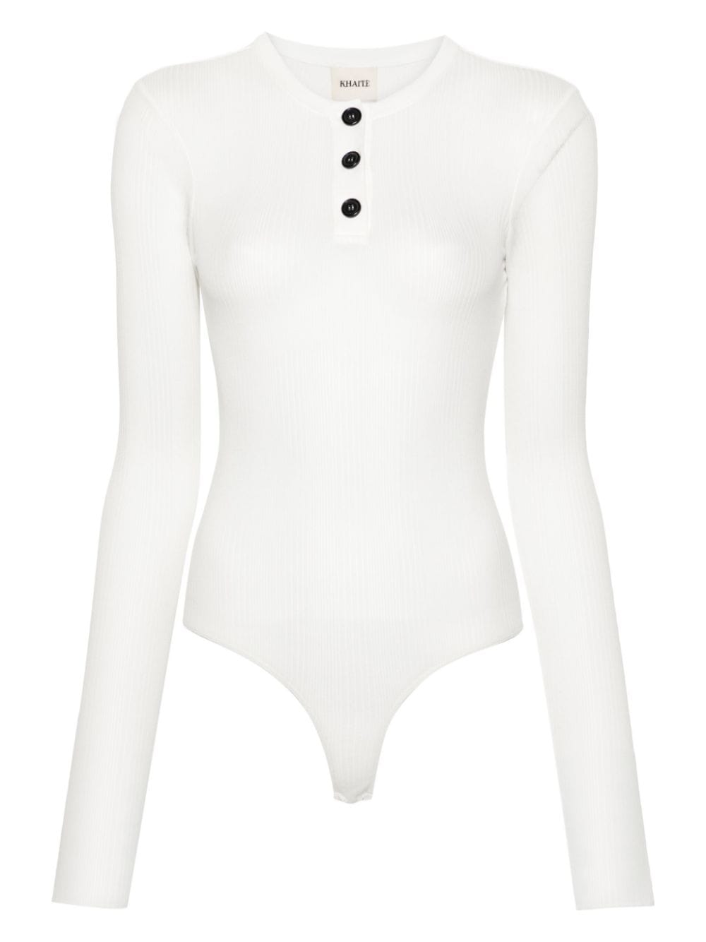 KHAITE White Henley Neck Cotton Bodysuit for Women
