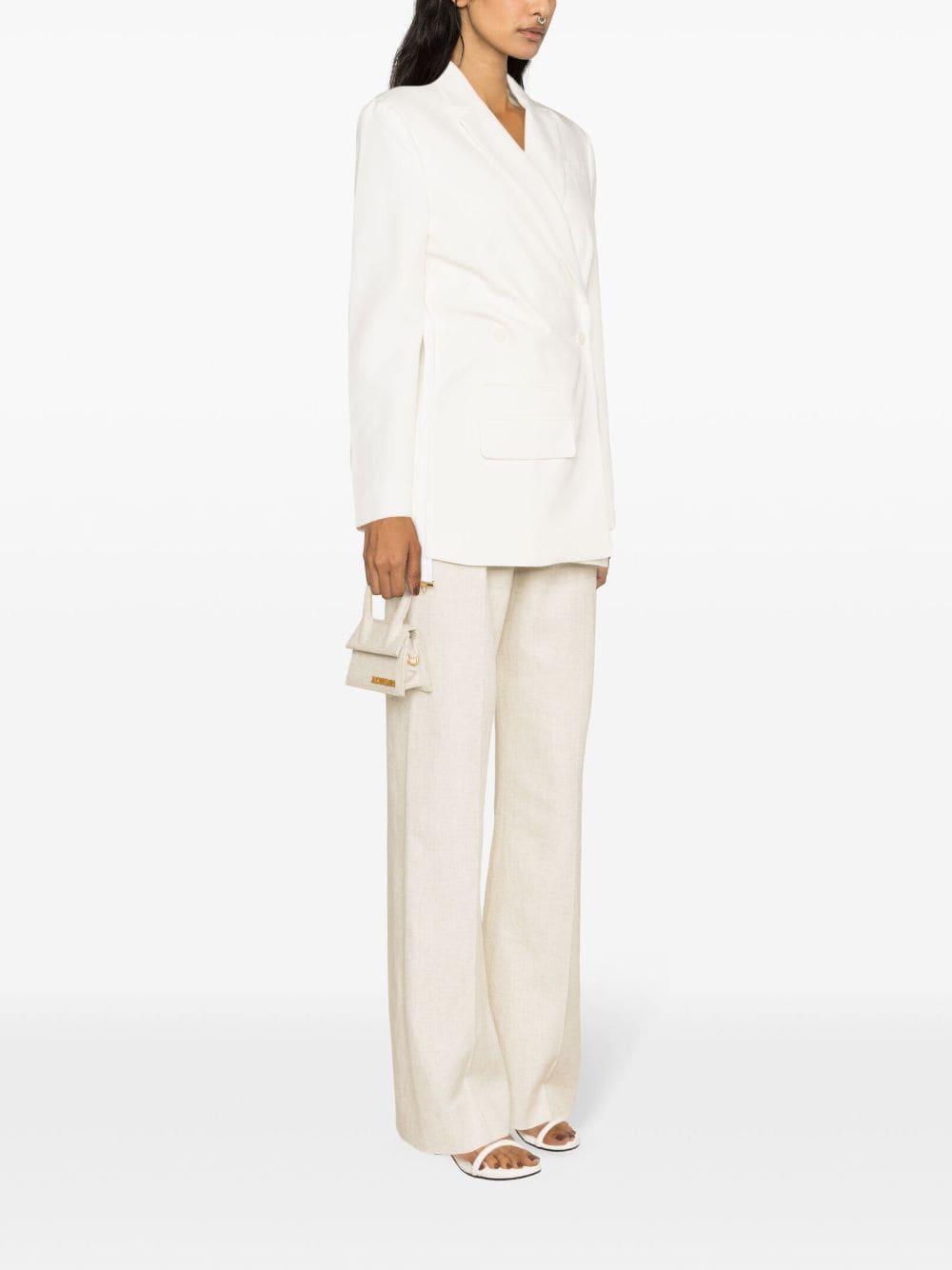 女士SS24款原裝倍數純白雙排扣西裝外套