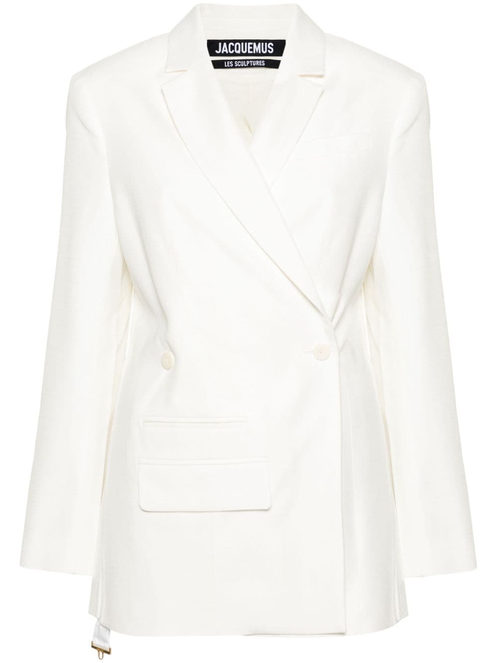 白色粗紋剪裁西裝外套，雙排扣門襟