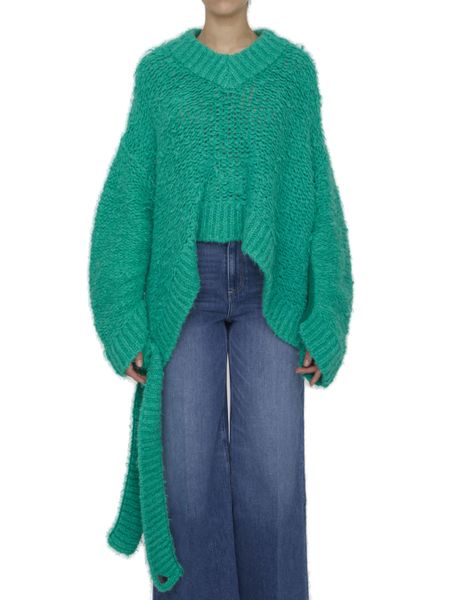 綠色不對稱編織女性毛衣 - SS23系列