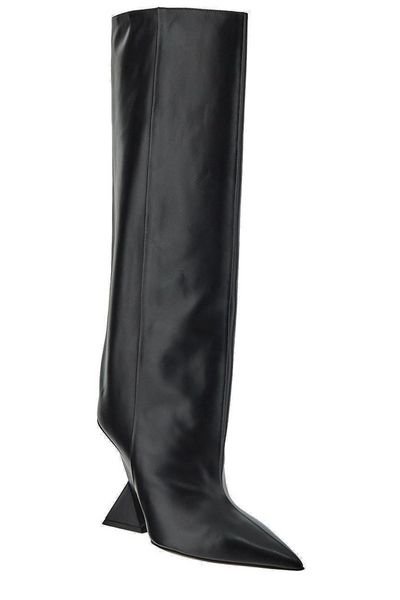 THE ATTICO Black Leather Tube Boots with Iconic Pyramid Heel for Women