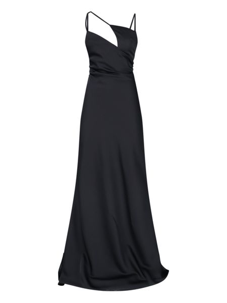 女性用ブラックアシンメトリークネックラインドレス（SS23コレクション）