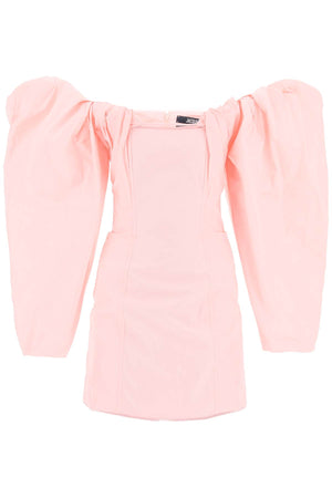 JACQUEMUS Pink Mini Taffeta Dress with Sculpted Curved Sleeves for Women