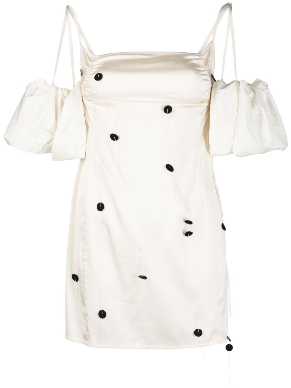 Váy Mini Thêu Hoa Off-White với Tay Rời cho Nữ