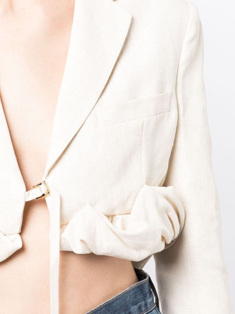 White Linen Blend Cropped Blazer from Jacquemus' FW23 Collection