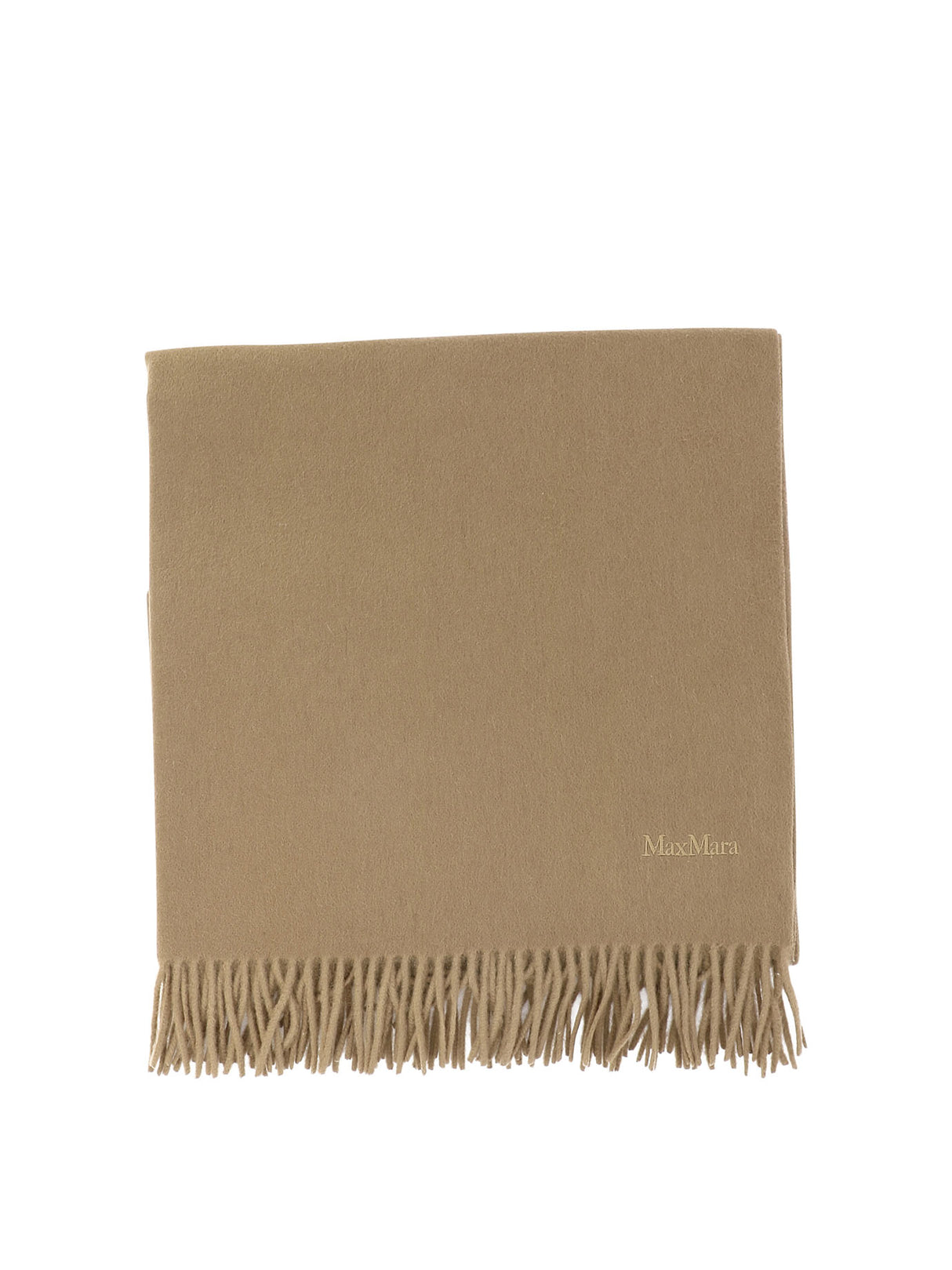 羊絨圍巾 - 單色棕色繡花