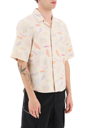 JACQUEMUS Men's Short Sleeve Shirt with Bowling Collar and Contrasting Logo Prints