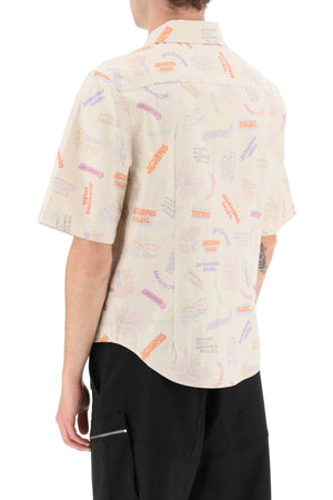 JACQUEMUS Men's Short Sleeve Shirt with Bowling Collar and Contrasting Logo Prints
